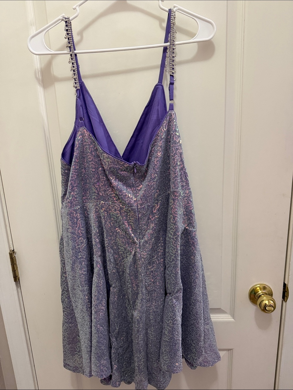 Women’s  2x Sparkly Lavender Sequin A Line Party Dress Jeweled Straps - Picture 7 of 9